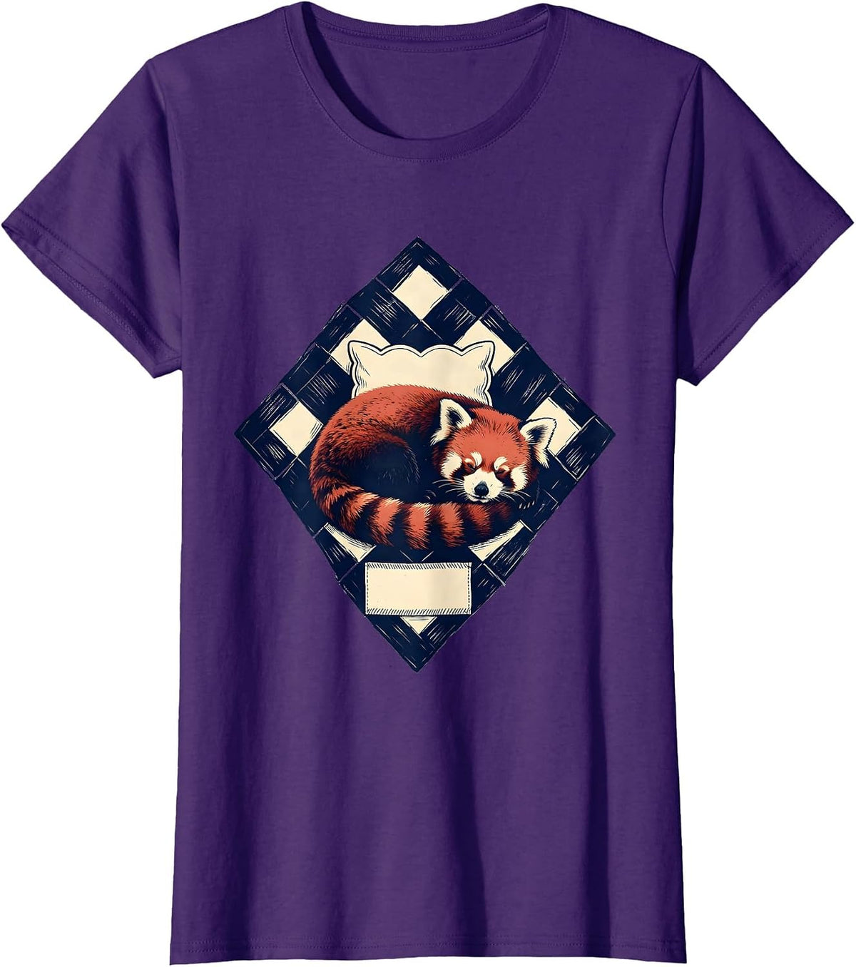 Women's Interlocked Diamond Quilt Sleeping Red Panda Pajama Humor T-Shirt - Purple
