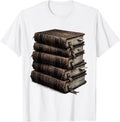 Men's Worn Leather-Bound Stacked Books Graphic T-Shirt - White