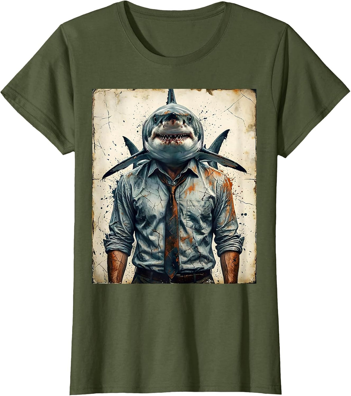 Women's Shark In Business Casual Office Attire Funny T-Shirt - Olive Green