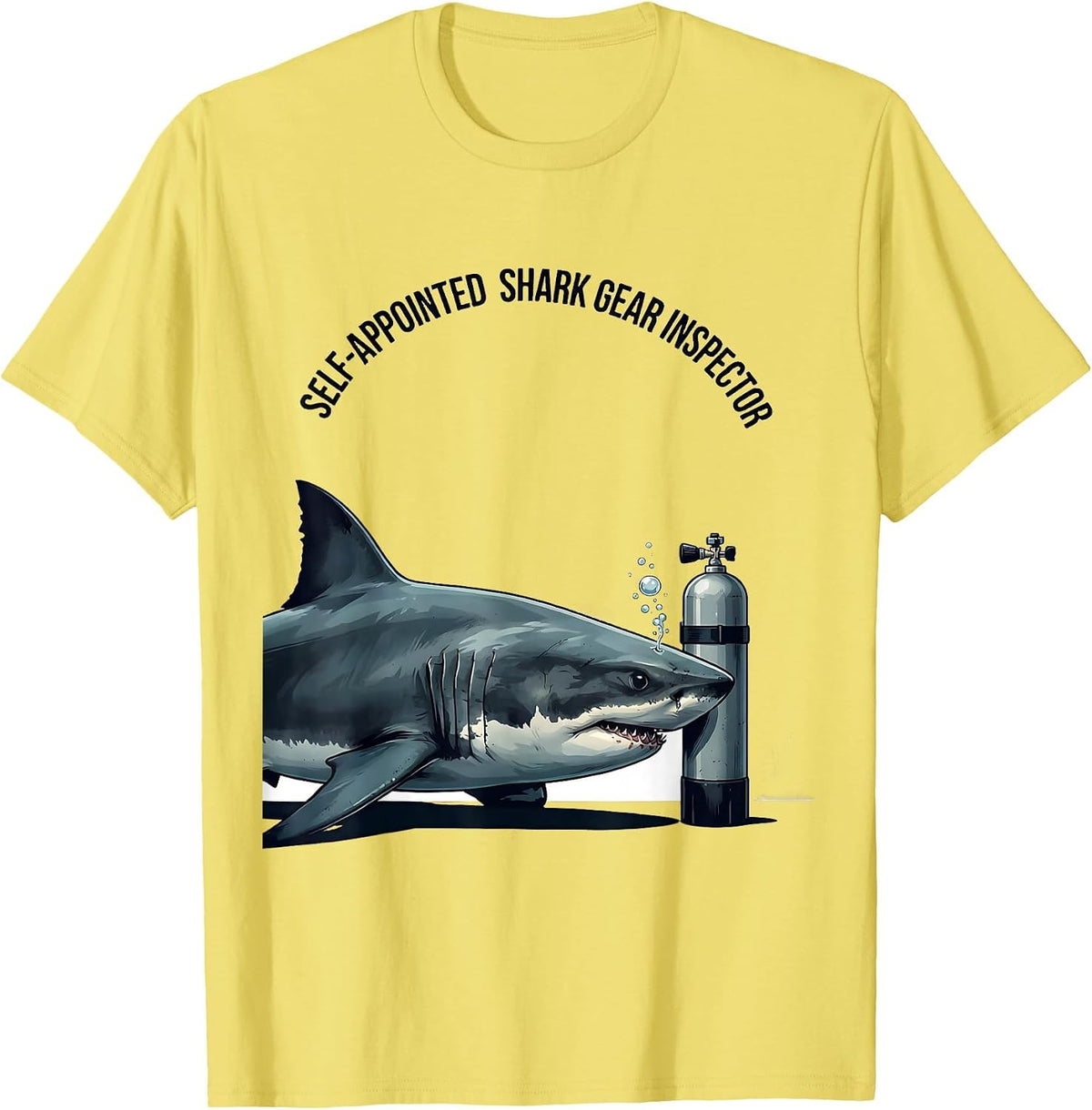Men's Self-Appointed Shark Gear Inspector Funny Diver Scuba Humor T-Shirt - Lemon Yellow