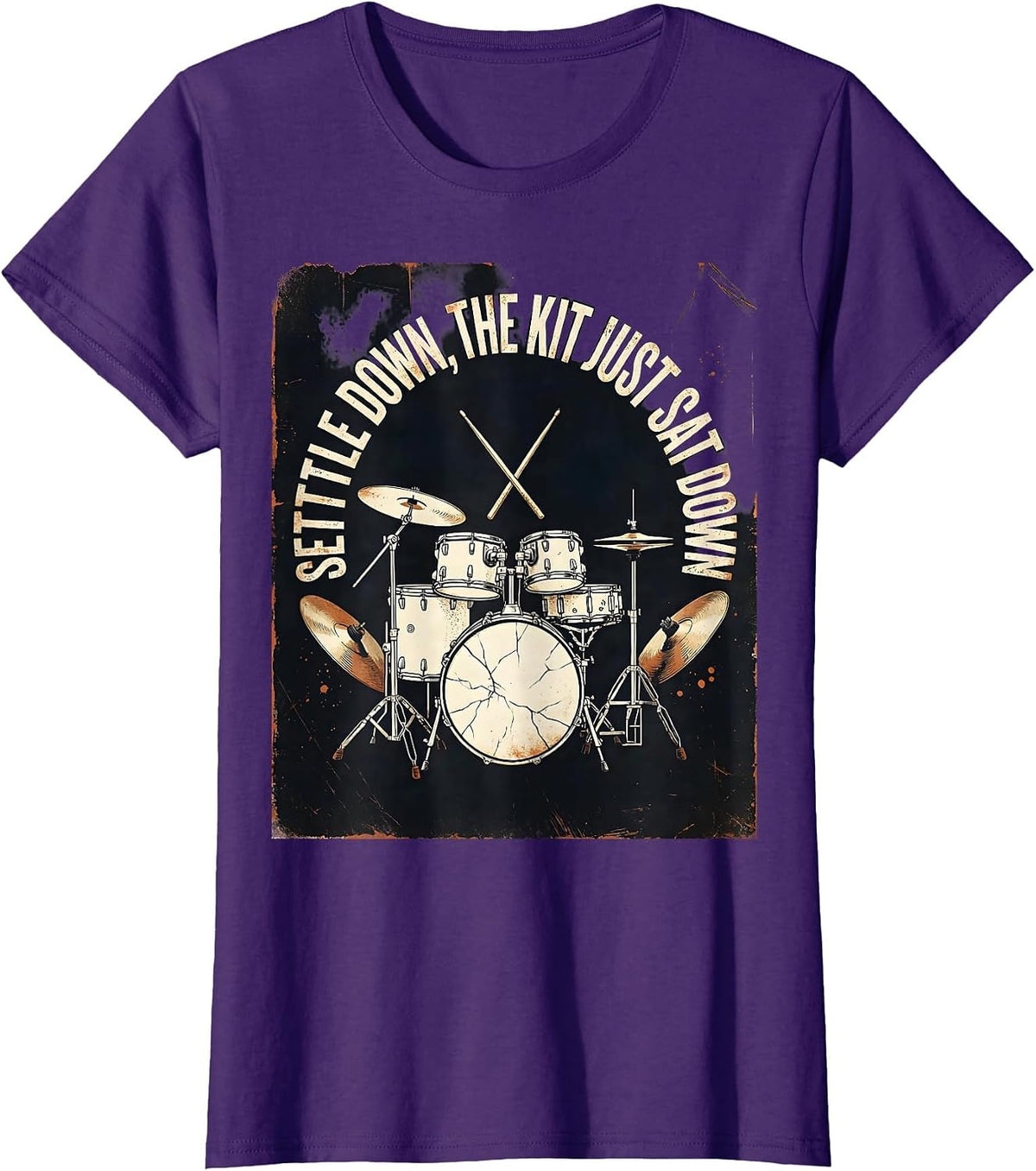 Women's Settle Down, The Kit Just Sat Down Funny Drummer Drumset T-Shirt - Purple