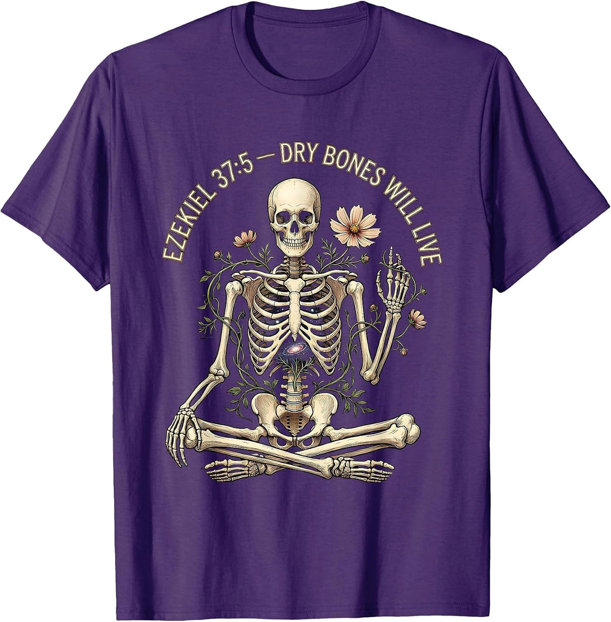 Men's Ezekiel 37:5 Dry Bones Will Live Christian Skeleton Humor T-Shirt - Purple