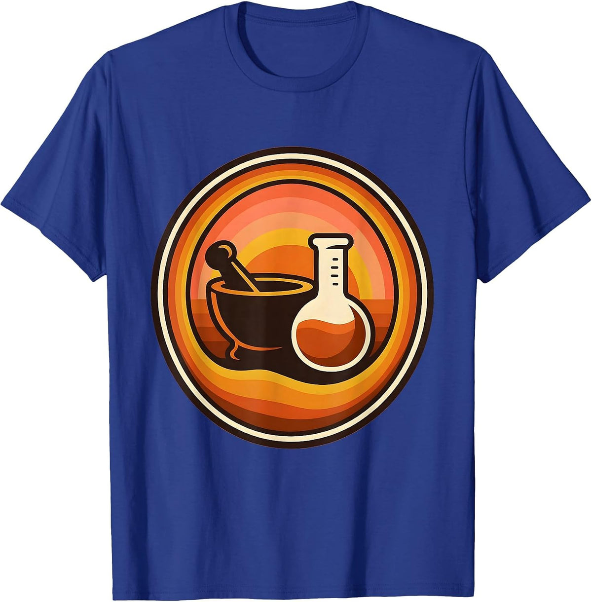 College Chemistry Mortar Pestle Flask Graphic T-Shirt - Royal Blue
