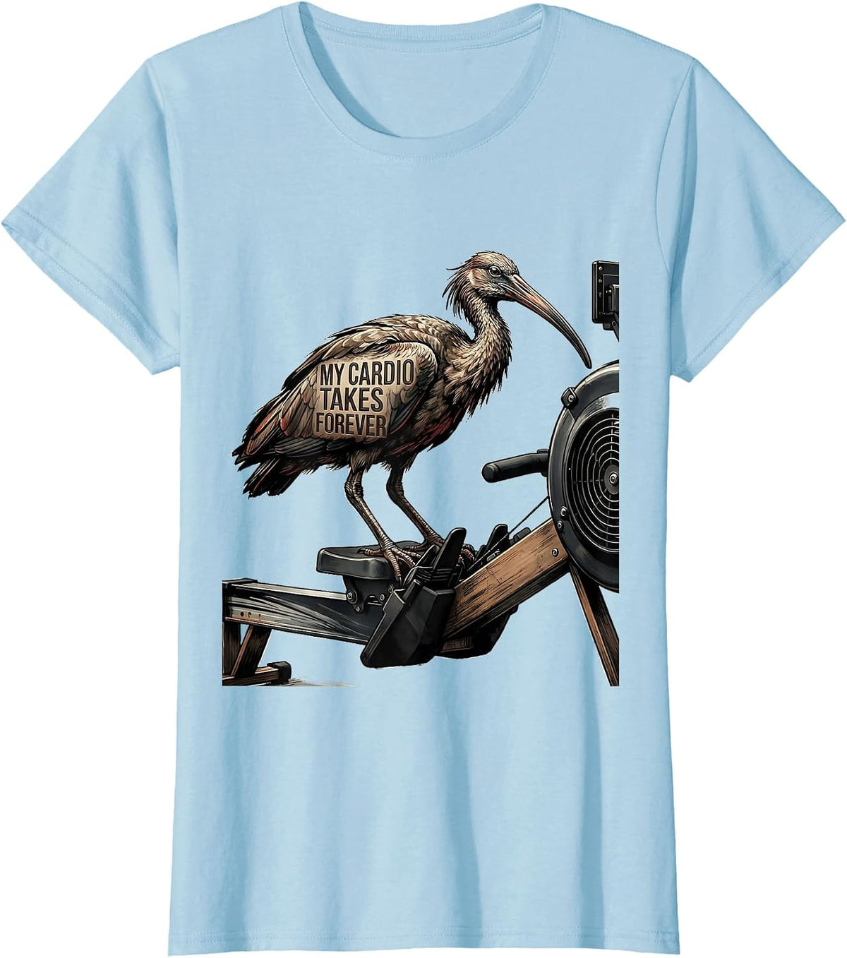 Women's My Cardio Takes Forever Funny Gym Workout Deadpan Animal T-Shirt - Baby Blue