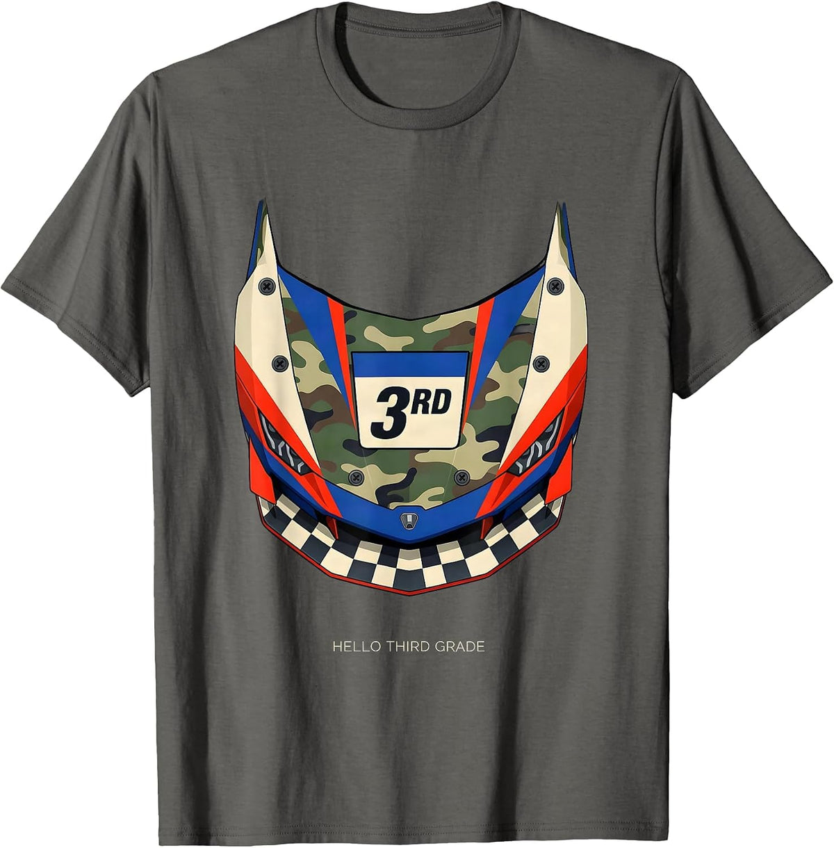 Hello Third Grade Camo Back To School Boys Grade Badge T-Shirt - Asphalt Grey