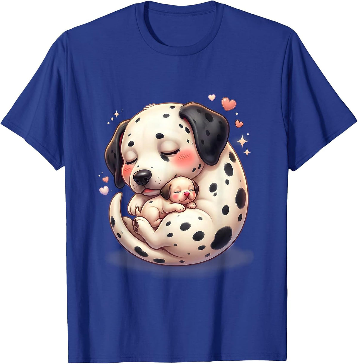 Men's Dalmatian Mom Curled Around Sleeping Newborn Puppy T-Shirt - Royal Blue
