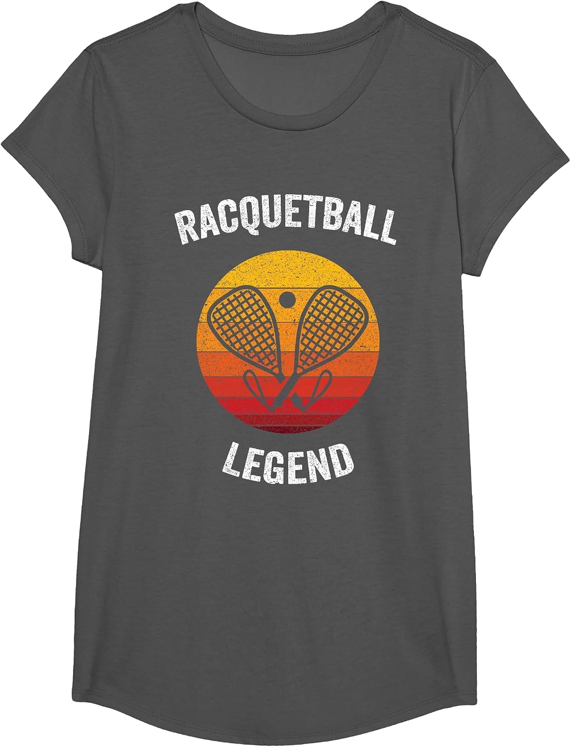 Racquetball Legend | Vintage Tennis Racquet Ball T-Shirt - Girls Asphalt Grey
