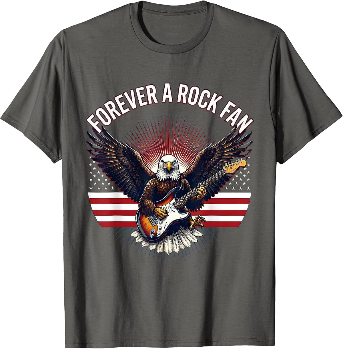 Men's Forever a Rock Fan Bold Music Lover Design T-Shirt - Asphalt Grey