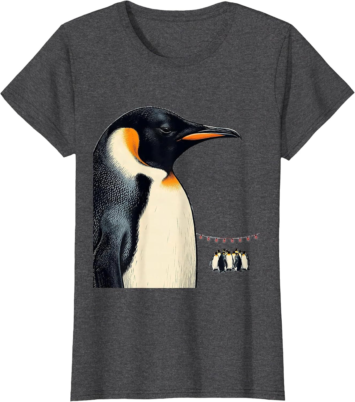 Women's Giant Penguin Holiday Light Funny Christmas Penguin Lover T-Shirt - Dark Heather Grey