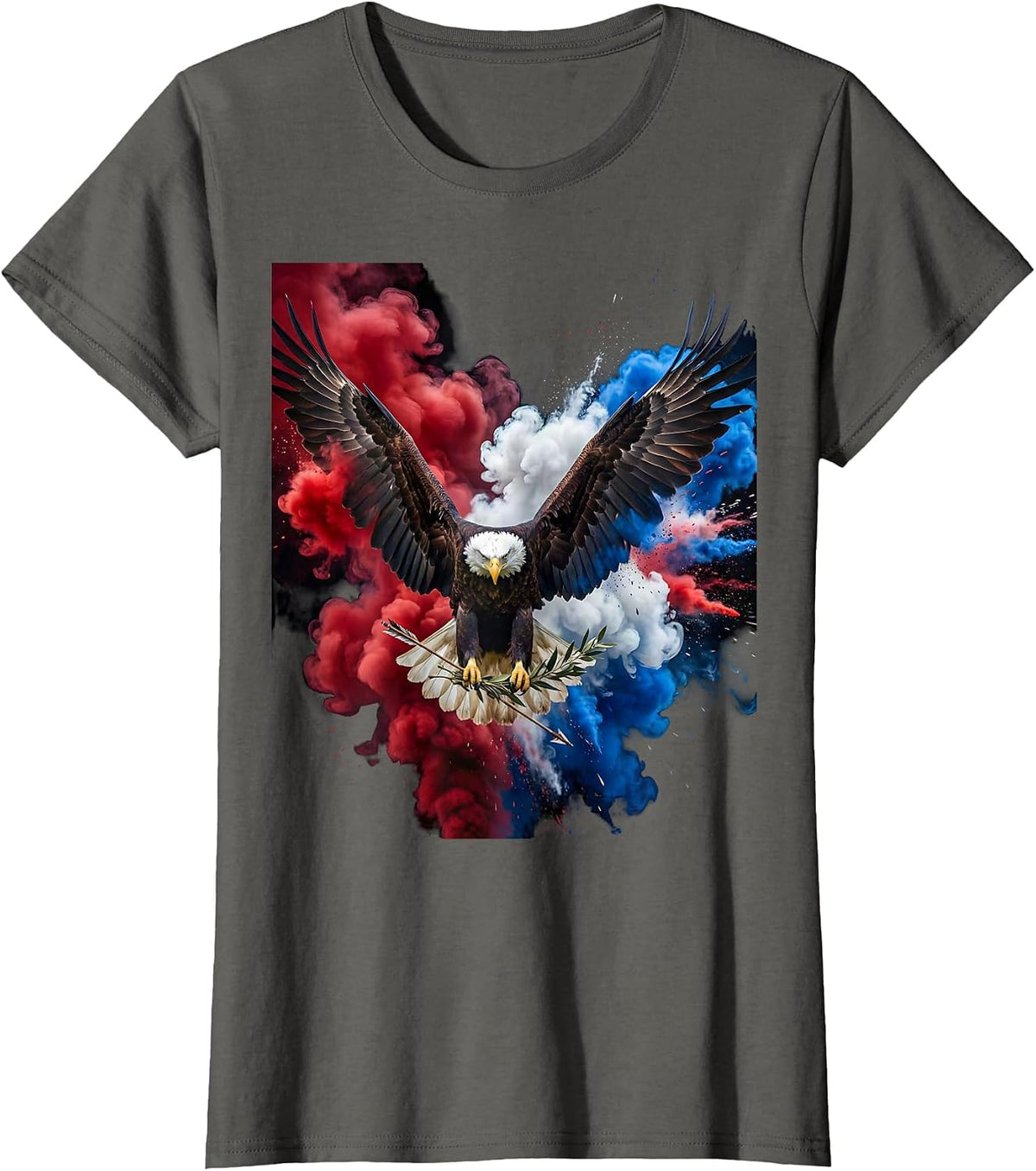 Women's Patriotic Bald Eagle Arrows and Olive Branch T-Shirt - Asphalt Grey