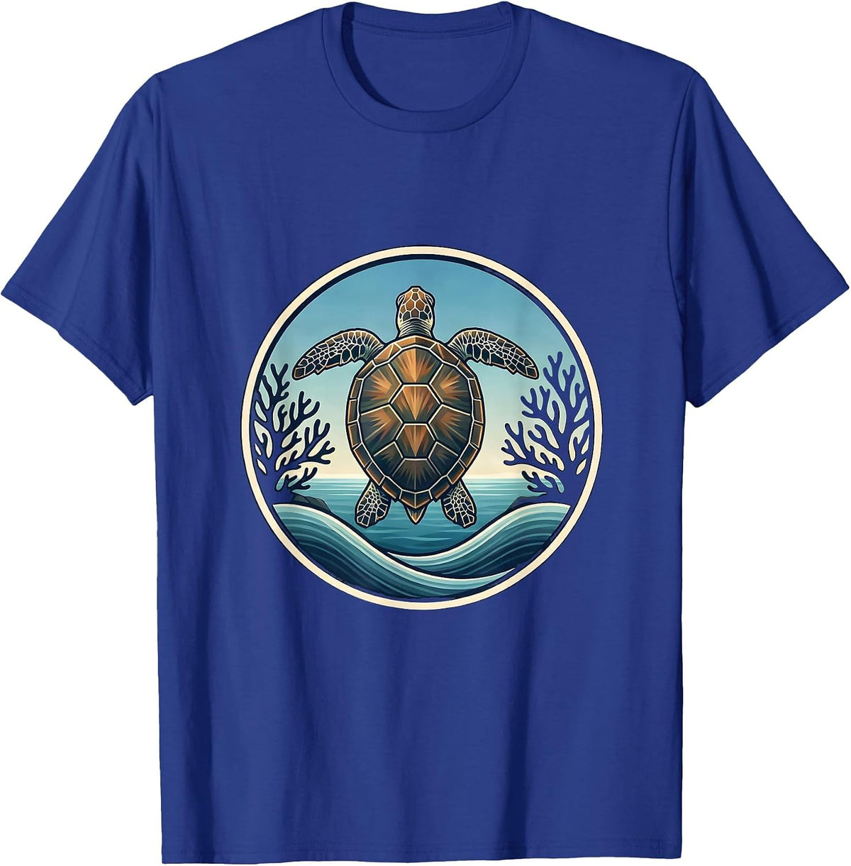 Sea Turtle Coral Reef Hawaiian Graphic Tee T-Shirt - Royal Blue