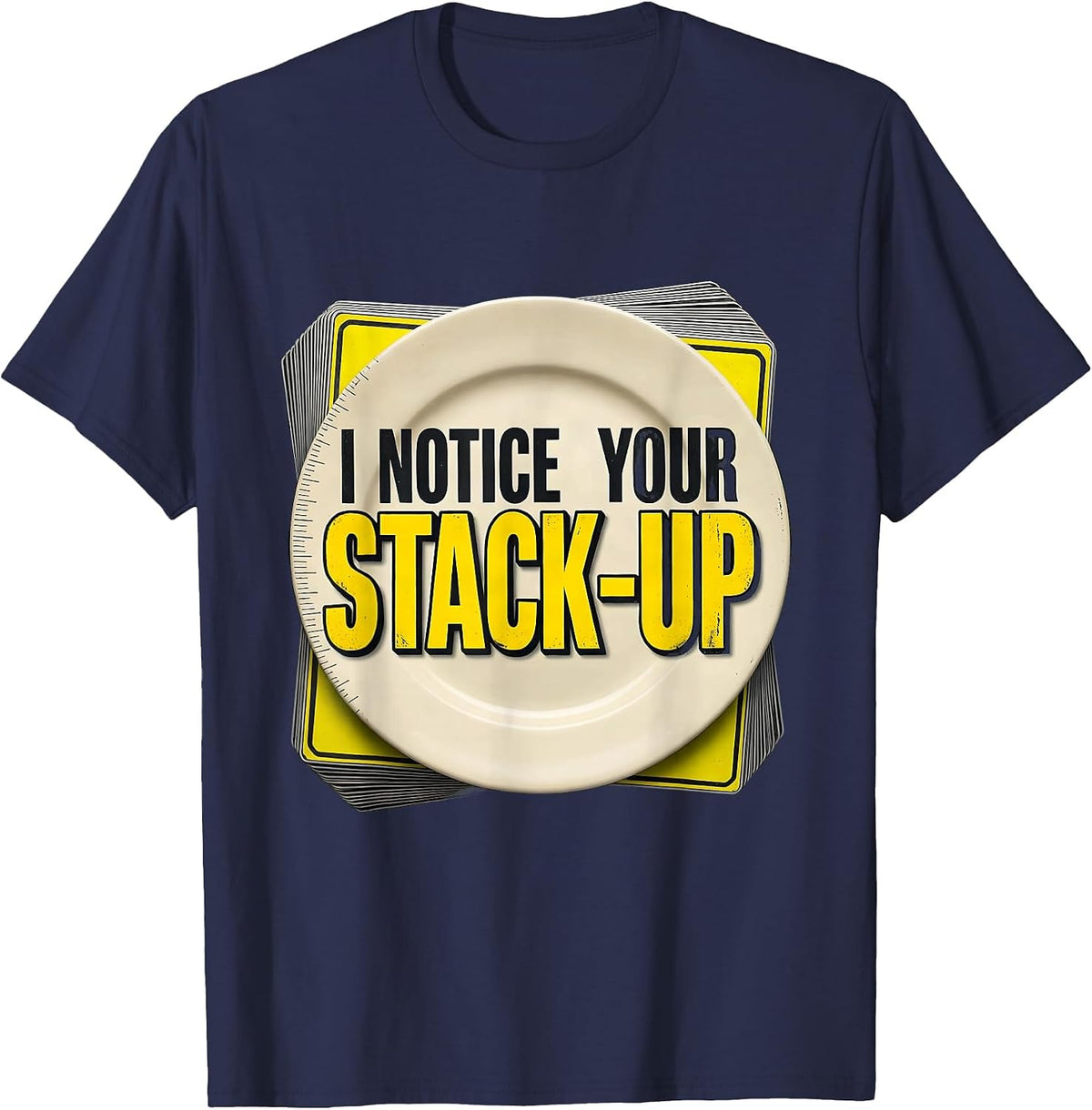 Men's I Notice Your Stack-Up Stencil Graphic Tradesperson T-Shirt - Navy Blue