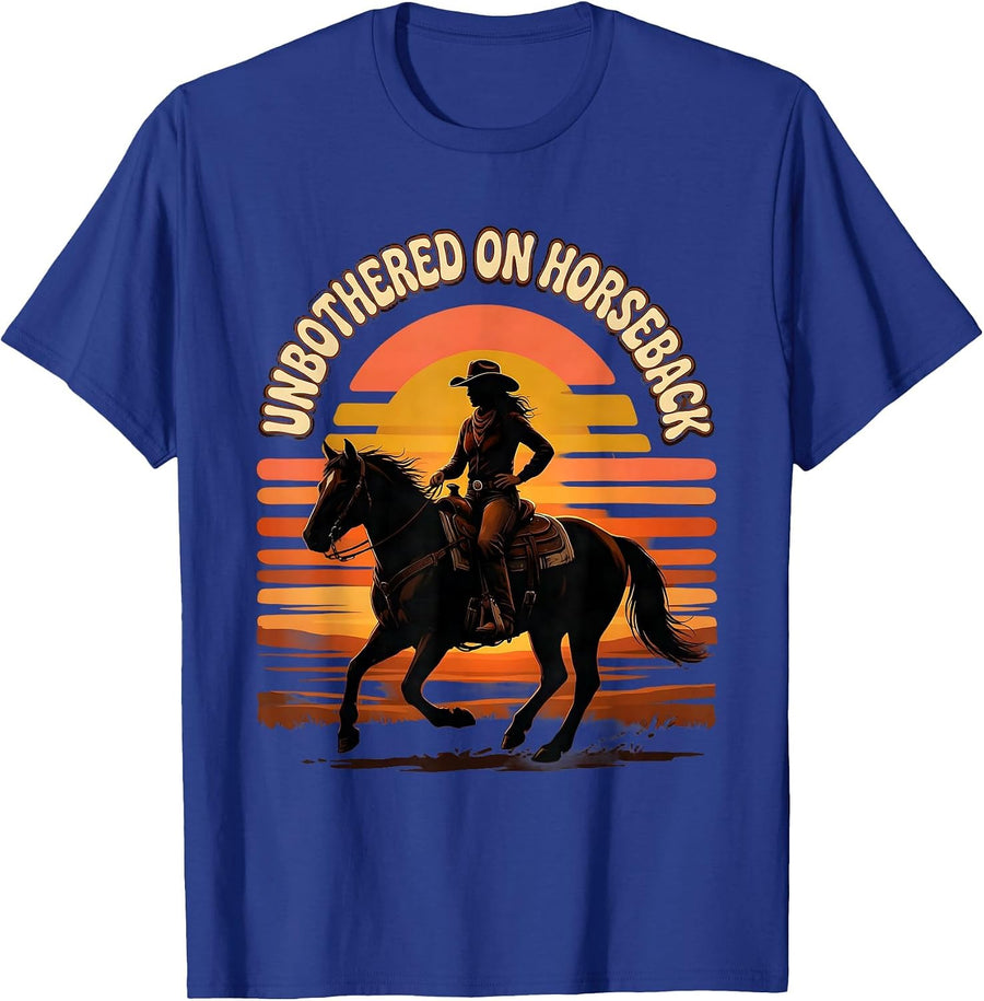 Unbothered On Horseback Black Cowgirl Design T-Shirt - Royal Blue