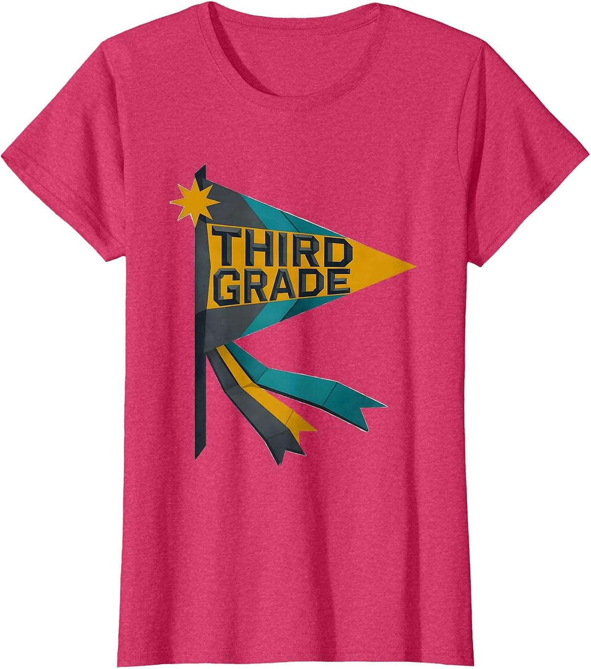 Women's Third Grade Midcentury Modern Girls Back To School Pennant T-Shirt - Red Heather