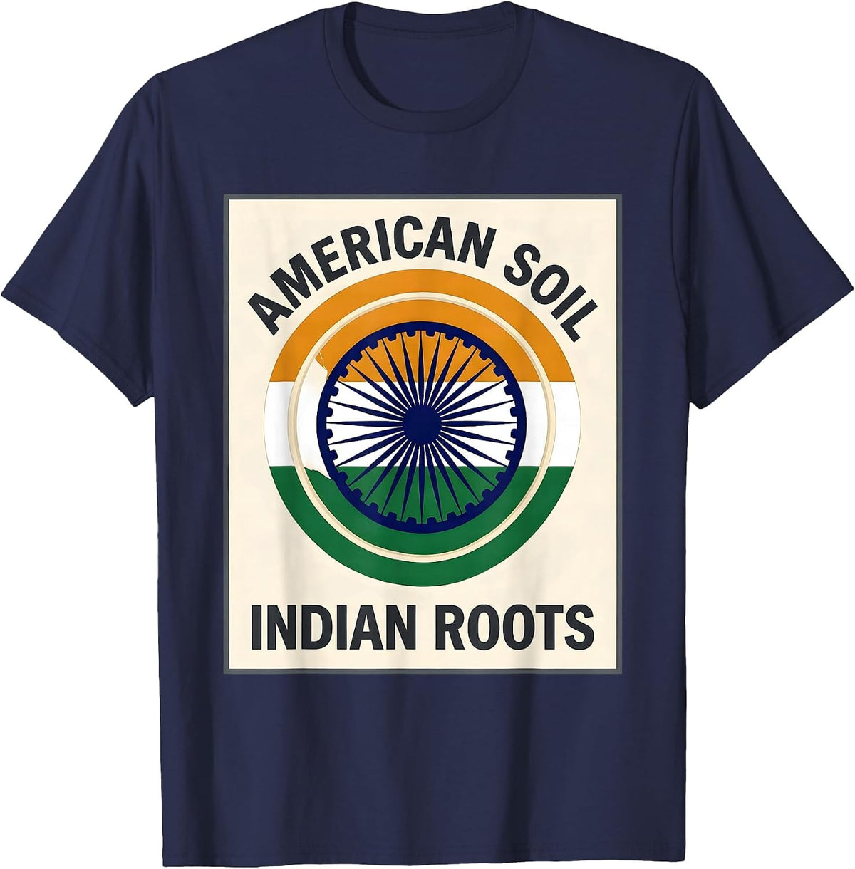 American Soil, Indian Roots Disrupted Stripe Patriotic Flag T-Shirt - Navy Blue
