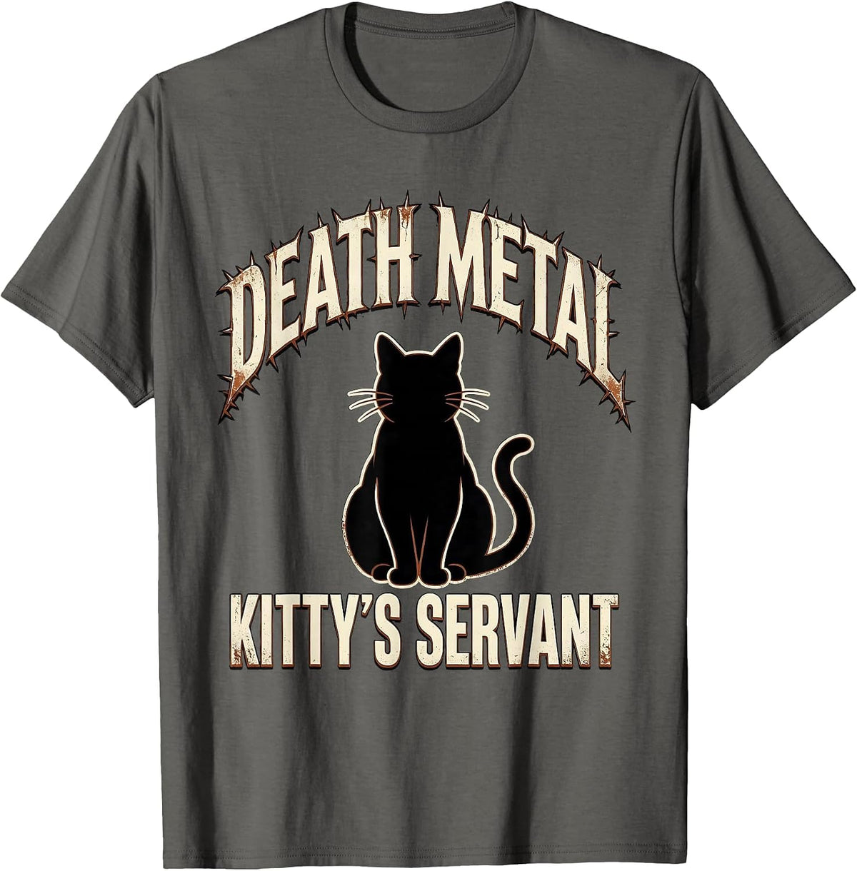 Men's Death Metal Kitty's Servant Distressed Funny Metalhead Cat T-Shirt - Asphalt Grey