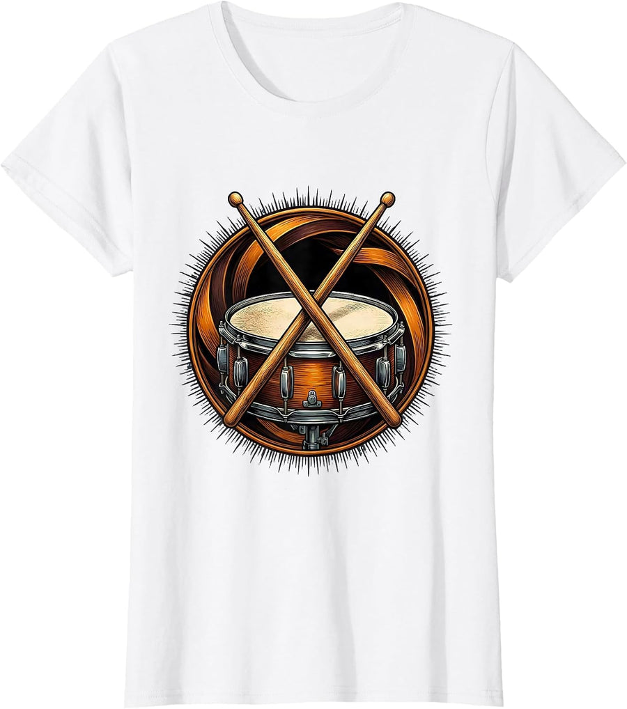 Women's Crossed Drumsticks Snare Drum Concert Graphic T-Shirt - White