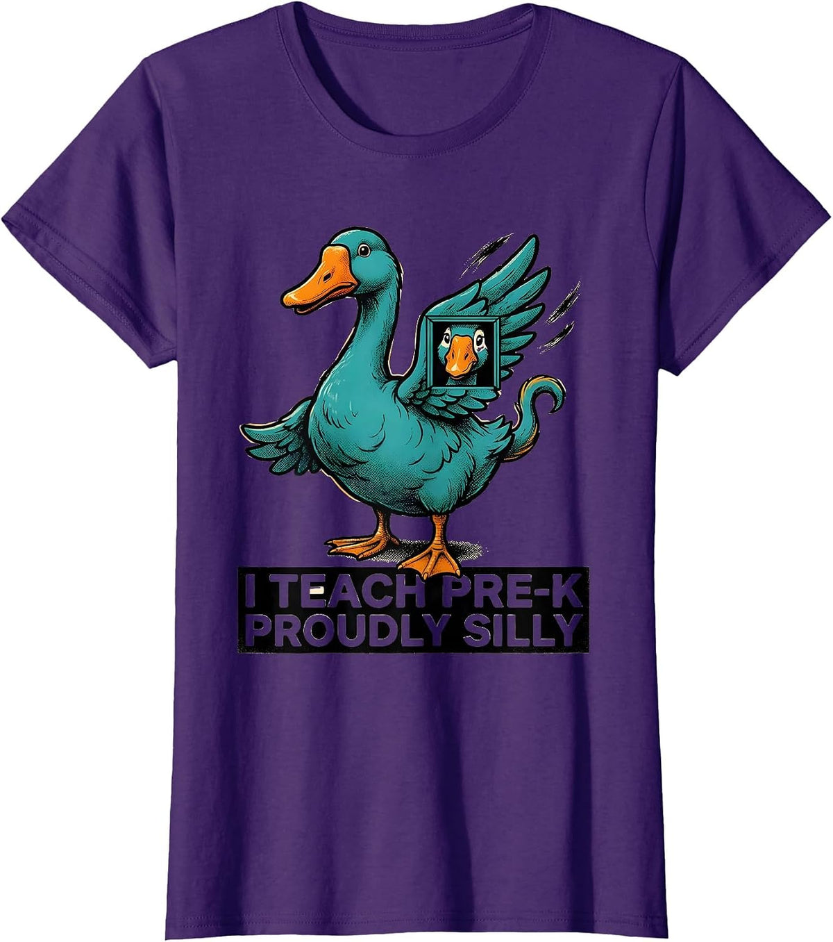 Women's I Teach Pre-K, Proudly Silly Funny Preschool Teacher Back T-Shirt - Purple