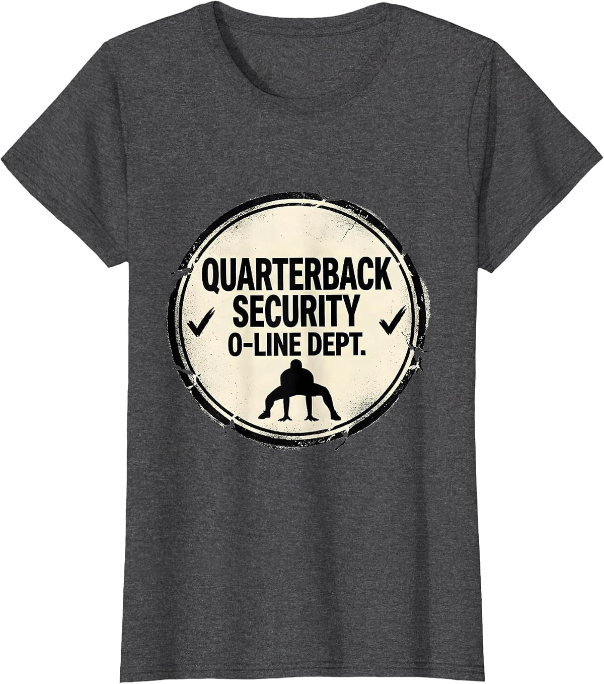 Women's Quarterback Security O-Line Dept Funny Football Lineman T-Shirt - Dark Heather Grey