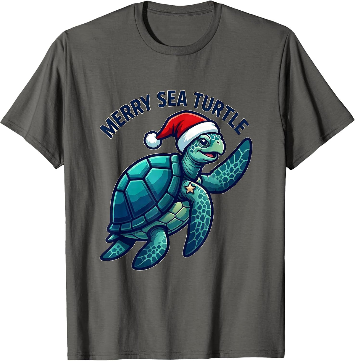Men's Merry Sea Turtle Whimsical Santa Hat Sea Turtle Lover T-Shirt - Asphalt Grey