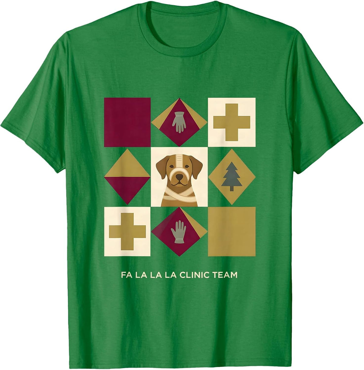 Men's Fa La La La Clinic Team Funny Vet Tech Christmas Crew T-Shirt - Kelly Green