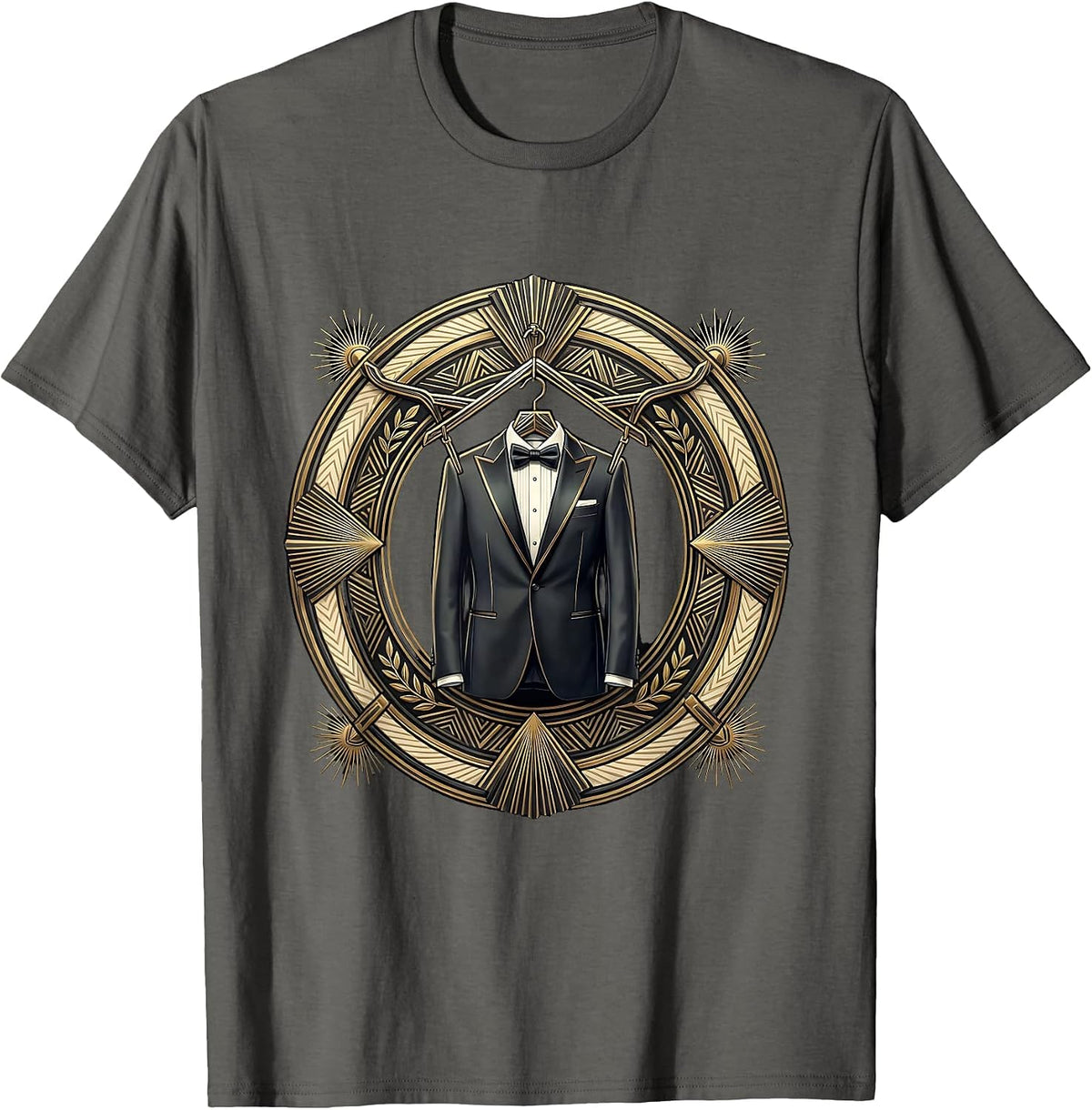 Tuxedo Jacket on Ornate Hanger Graphic T-Shirt - Asphalt Grey