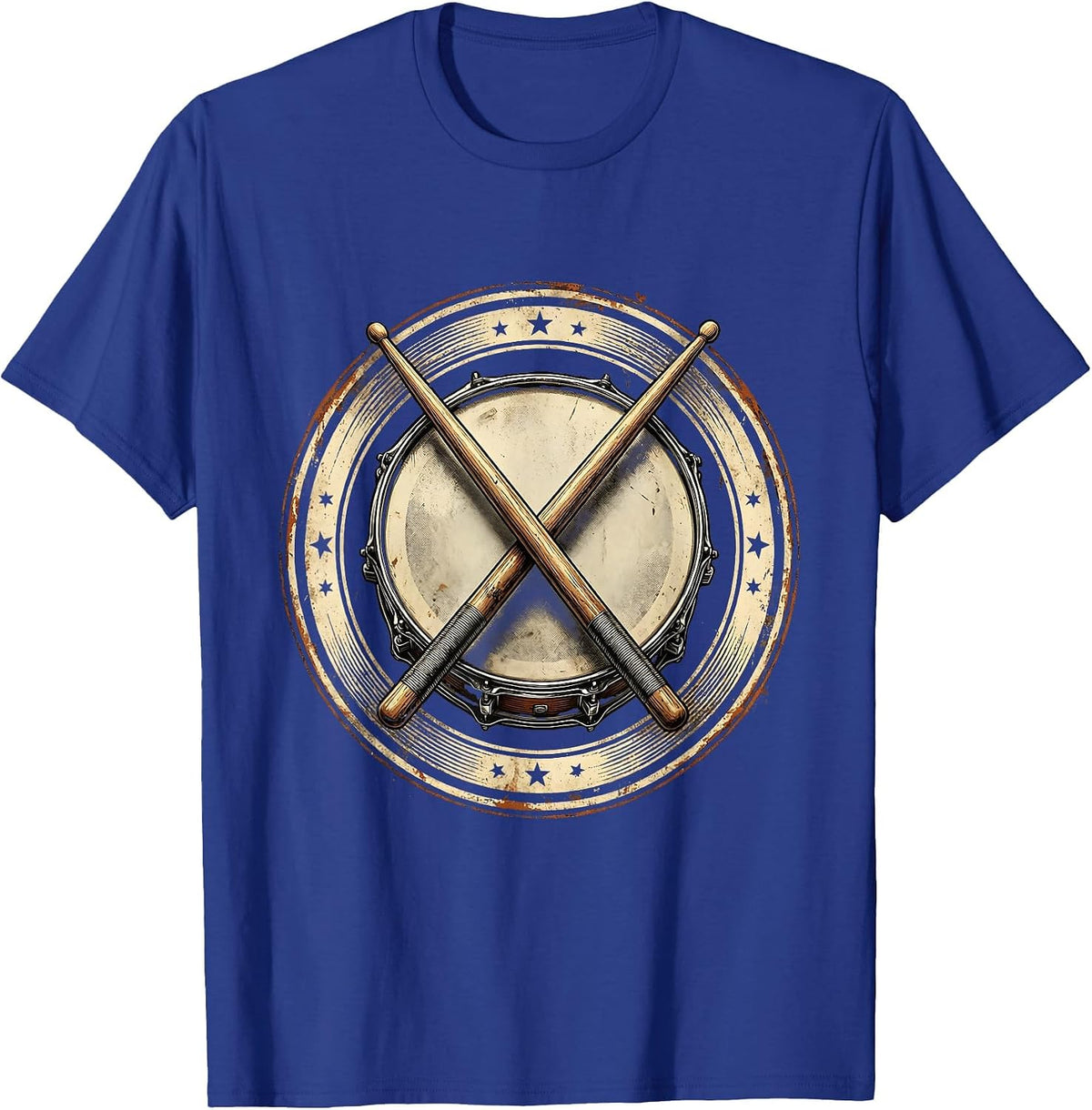 Crossed Drumsticks Snare Drum Rock Band Graphic T-Shirt - Royal Blue