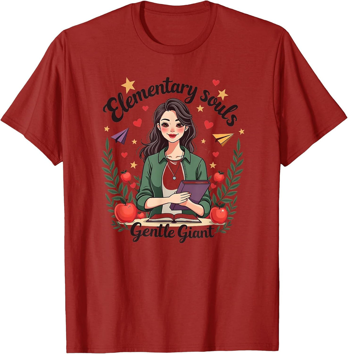 Elementary Souls Gentle Giant Teacher Design T-Shirt - Cranberry Red