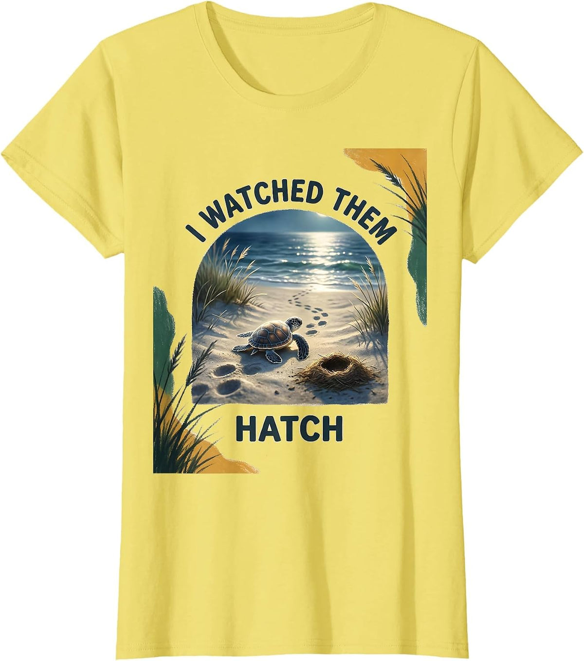 Women's I Watched Them Hatch Storybook Sea Turtle Tropical Vacation T-Shirt - Lemon Yellow