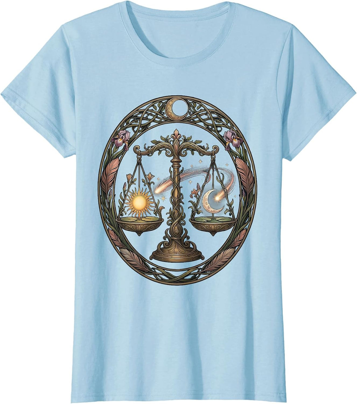 Libra Ornate Balance Scale Celestial Astrology T-Shirt - Baby Blue