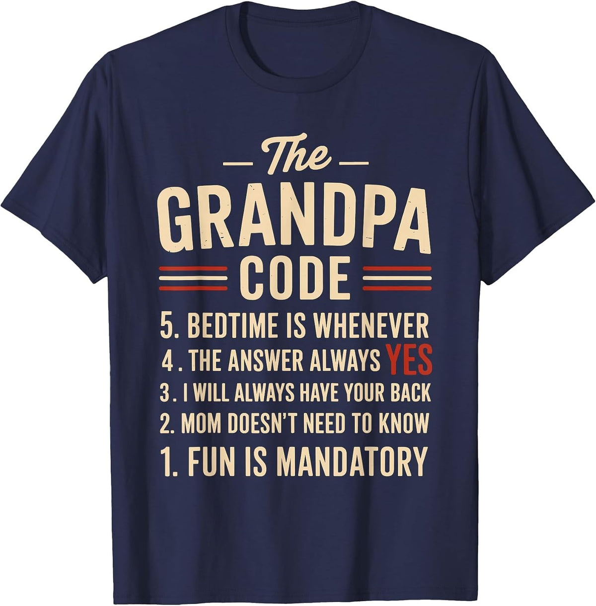 The Grandpa Code Fun Rules Funny Grandpa Grandchildren Joke T-Shirt - Navy Blue