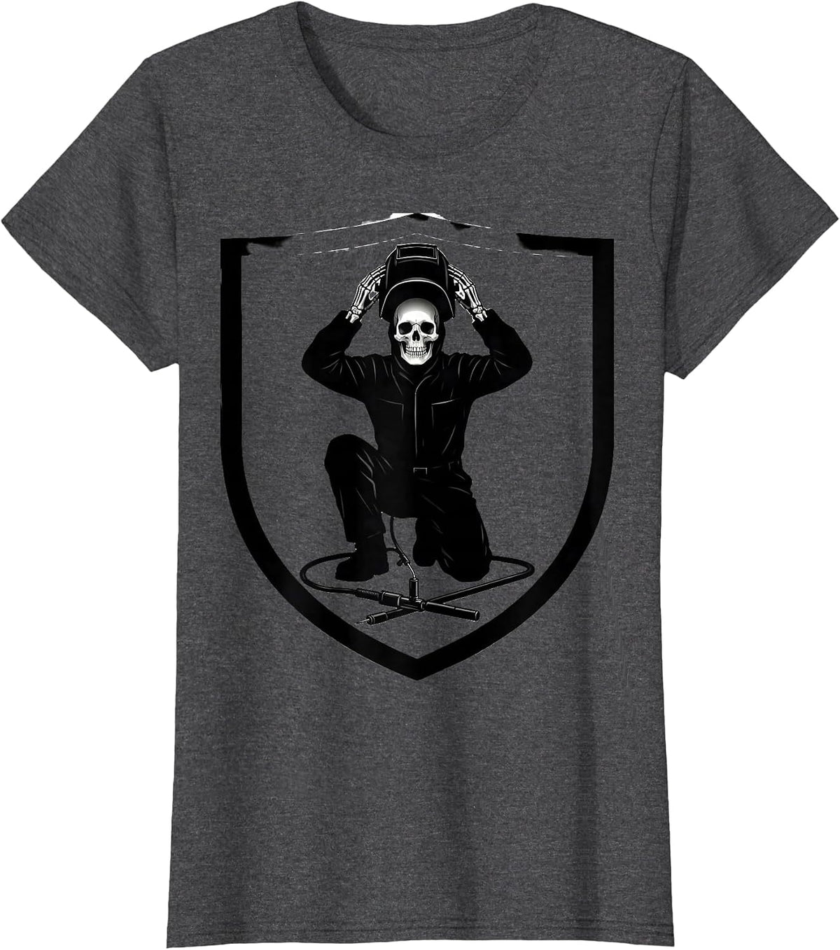 Women's Skeletal Welder Silhouette Tradesman Humor Gift T-Shirt - Dark Heather Grey