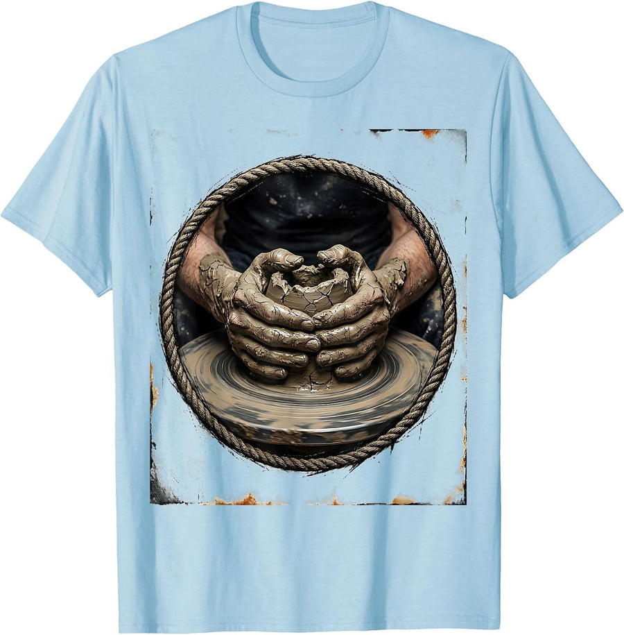 Men's Sealed Clay Hands Distressed Pottery Hobbyist Gift T-Shirt - Baby Blue
