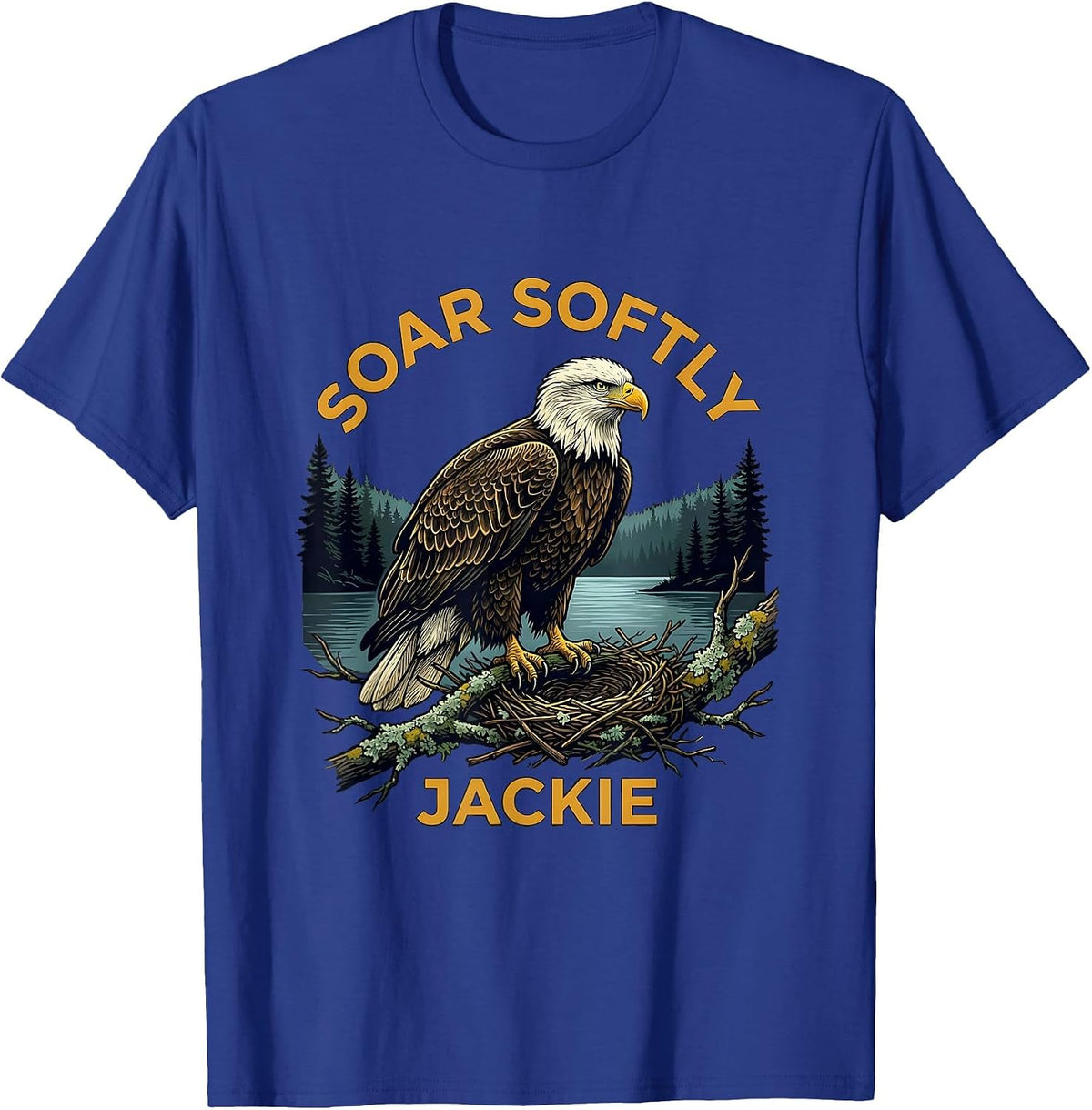 Men's Soar Softly Jackie Memorial Bald Eagle Nature Lover Tribute T-Shirt - Royal Blue
