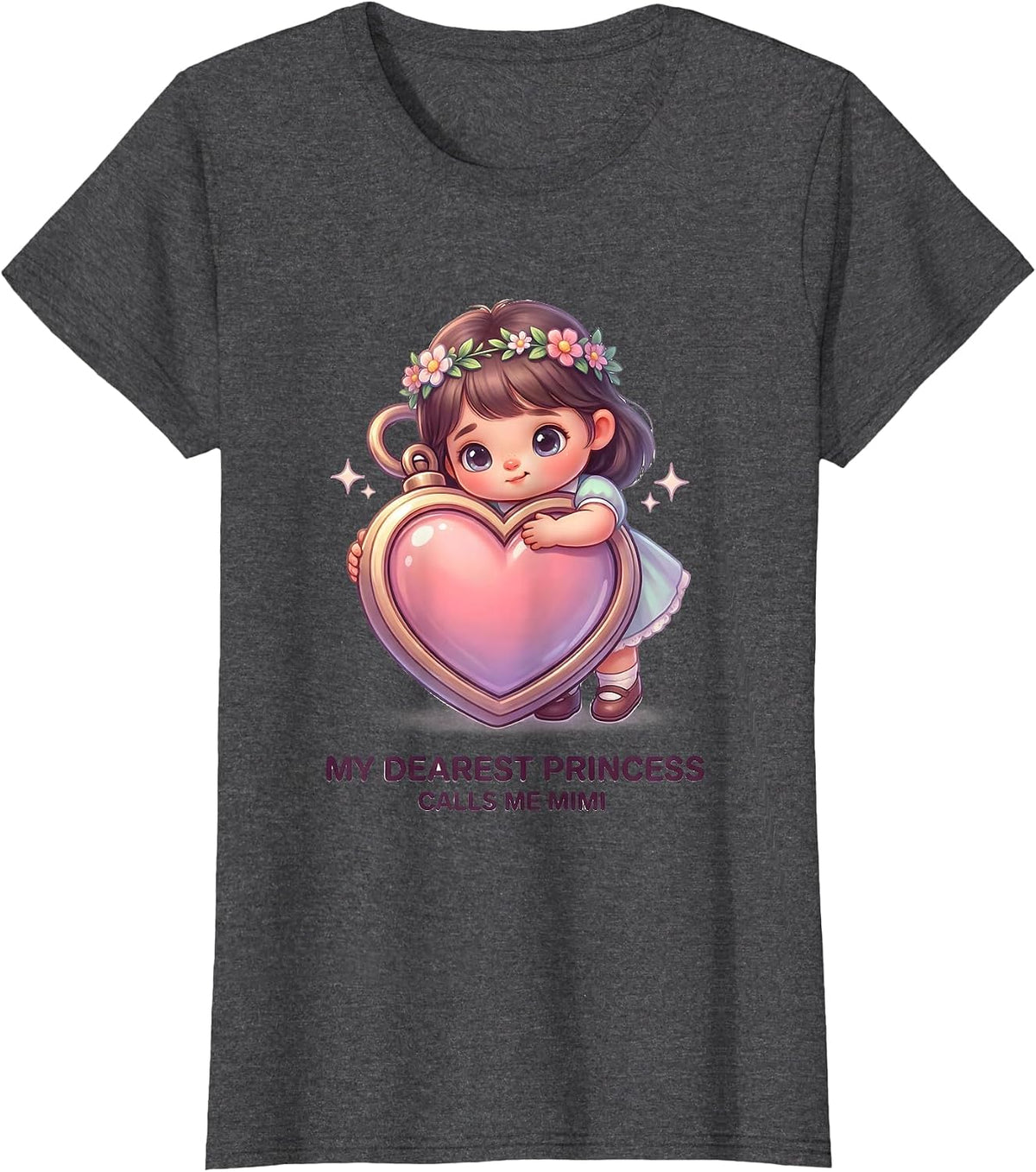 Women's My Dearest Princess Calls Me Mimi Cute Kawaii Grandma Gift T-Shirt - Dark Heather Grey