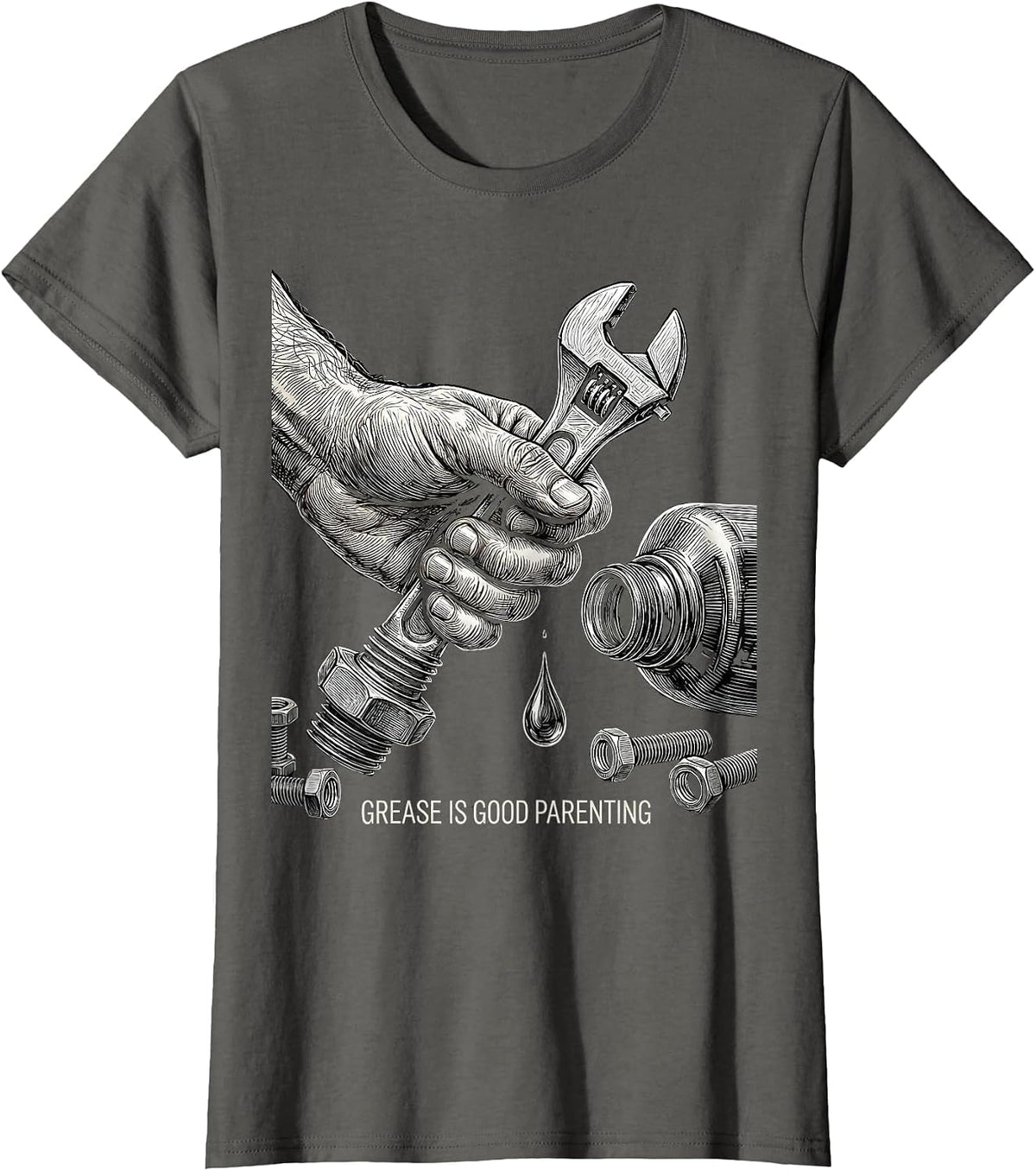 Women's Grease Is Good Parenting Teach Kids Change Oil T-Shirt - Asphalt Grey