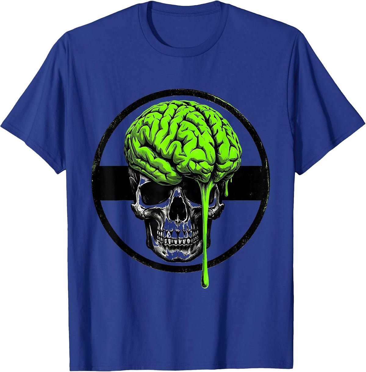 Brain Melt Skull Graphic - Funny Mind Blown Art T-Shirt - Royal Blue