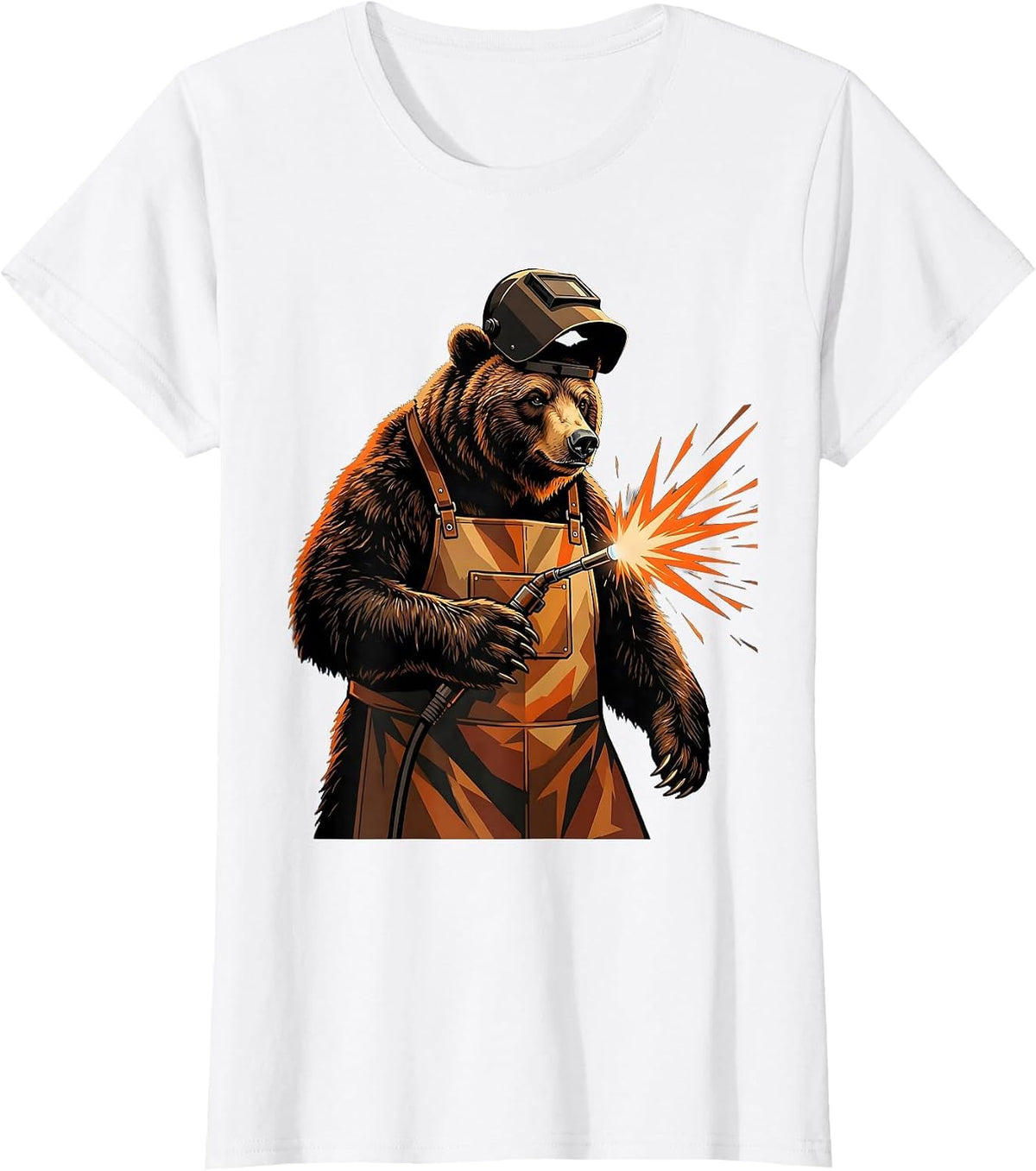 Bear Welder Graphic Tee Welding Apron Torch Art T-Shirt - White