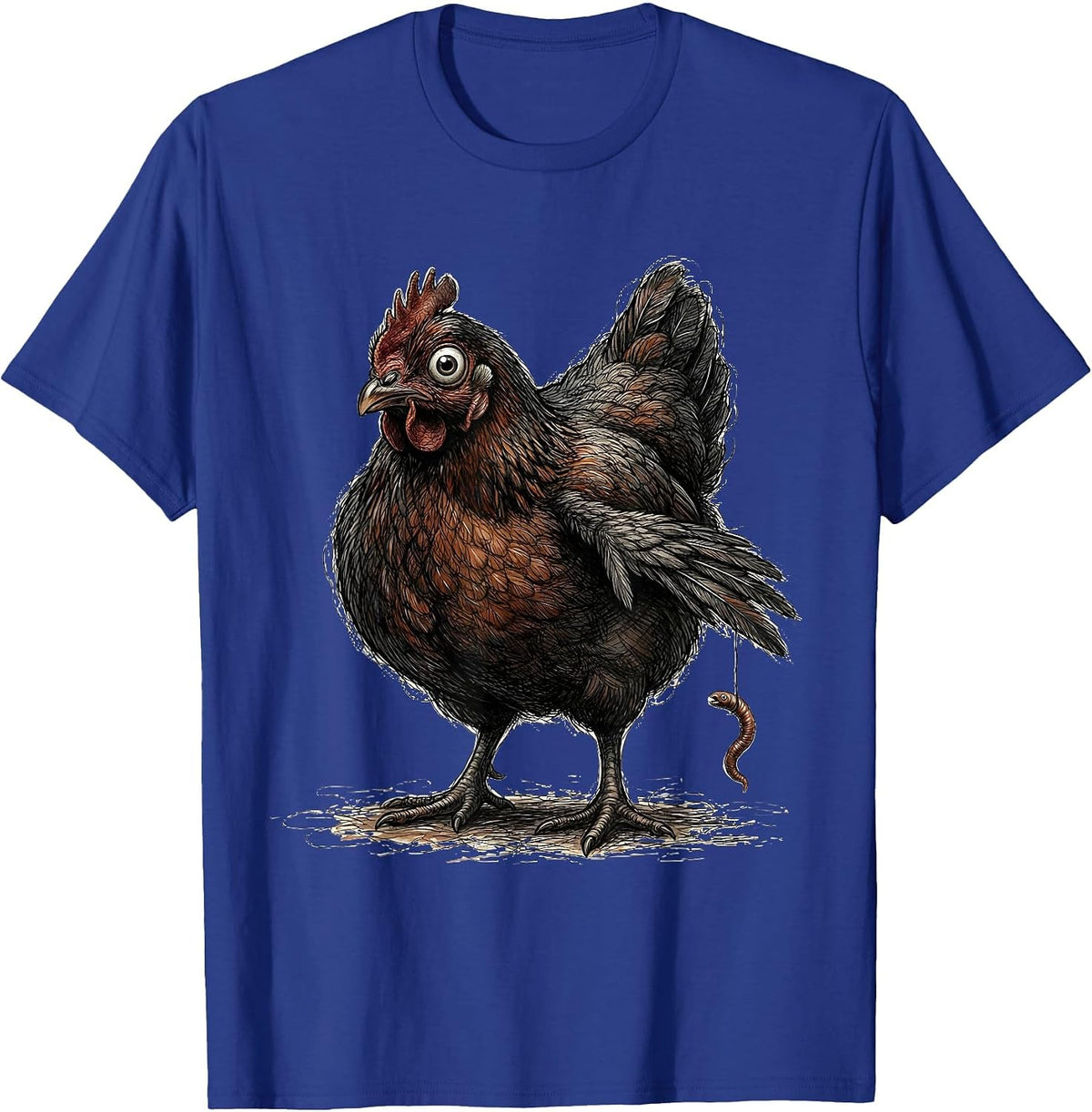 Men's Chicken With Worm Funny Chicken Lover Novelty Gift T-Shirt - Royal Blue