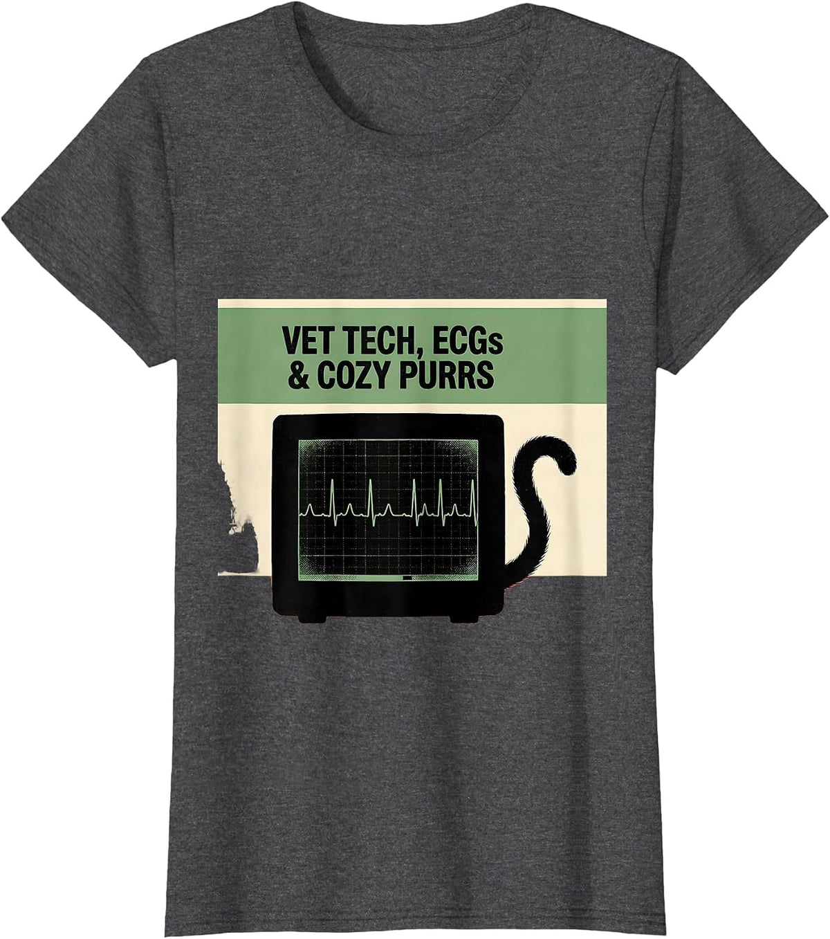 Women's Vet Tech, ECGs & Cozy Purrs Screenprint Poster Veterinary T-Shirt - Dark Heather Grey