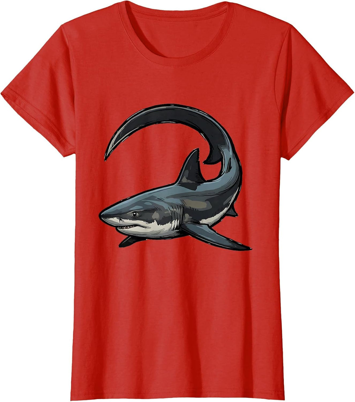 Women's Three-Quarter Thresher Shark Portrait Ocean Wildlife Lover T-Shirt - Red