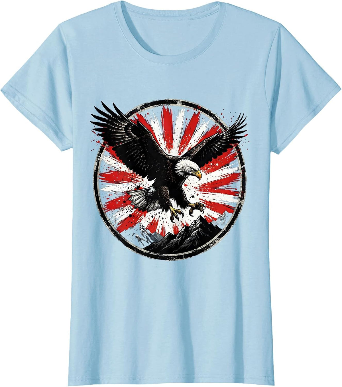 Bald Eagle Over Mountain Peaks Patriotic Design T-Shirt - Baby Blue
