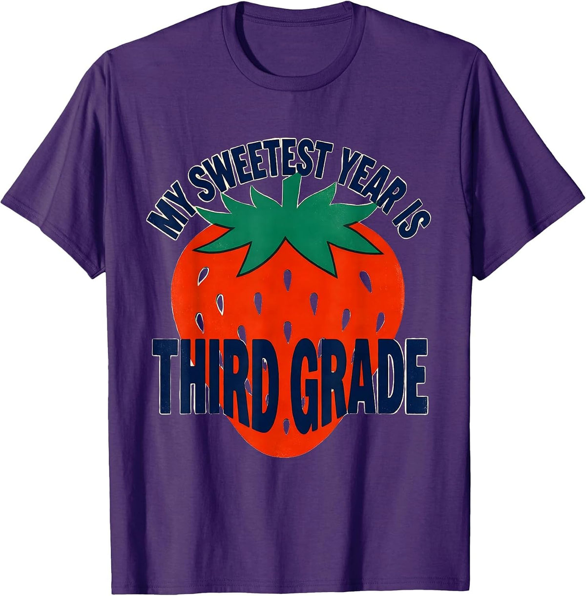 Men's My Sweetest Year Is Third Grade Strawberry Teacher Back T-Shirt - Purple
