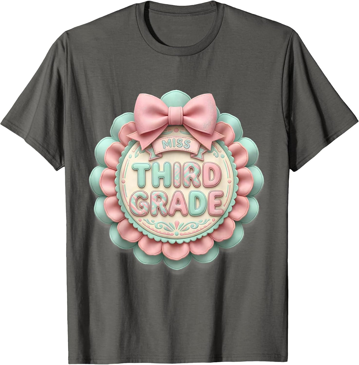 Men's Miss Third Grade Cute Kawaii Bow Back To School T-Shirt - Asphalt Grey