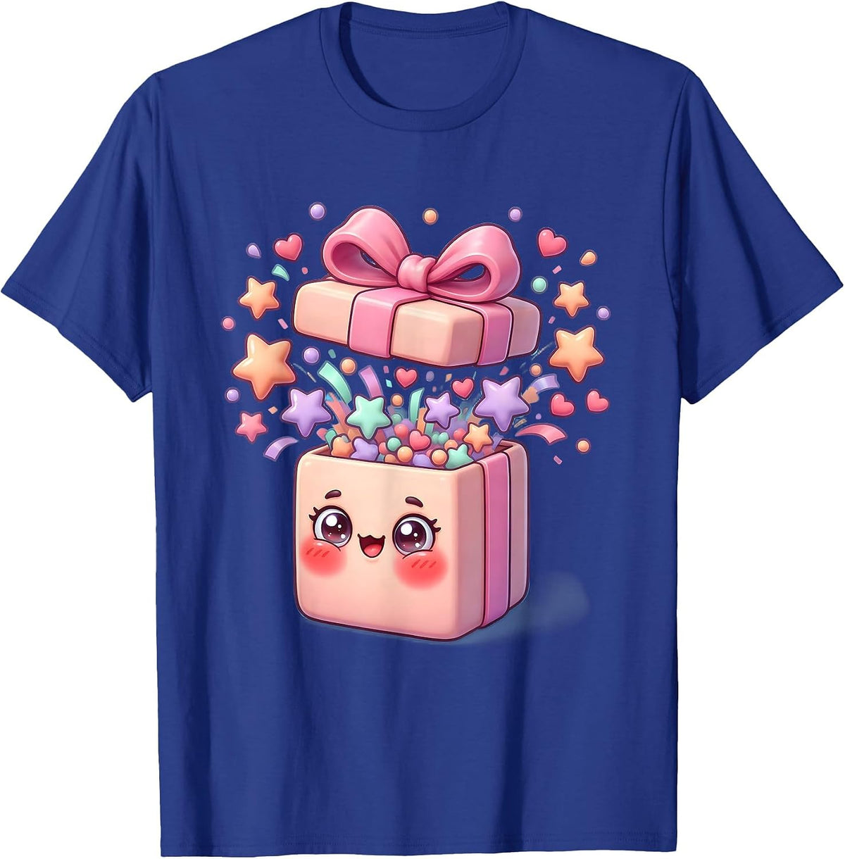 Colorful Confetti Burst Gift Box Celebration T-Shirt - Royal Blue