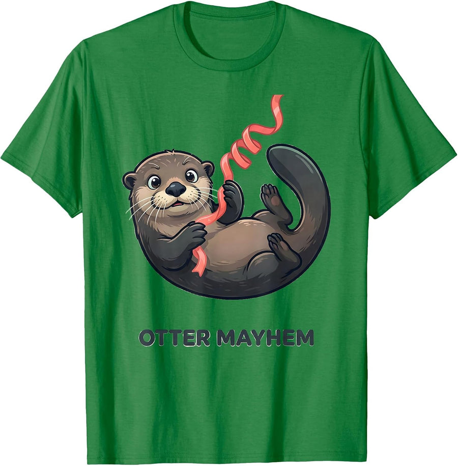Men's Otter Mayhem Cute Kawaii Sea Otter Lover Humor T-Shirt - Kelly Green