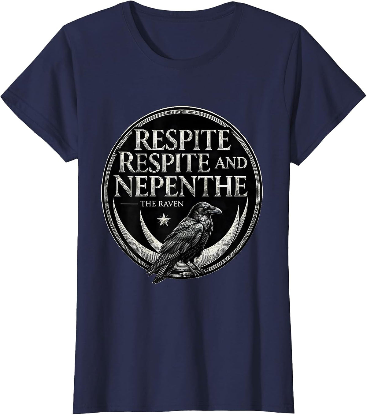 Women's Respite—respite and nepenthe — The Raven Gothic T-Shirt - Navy Blue