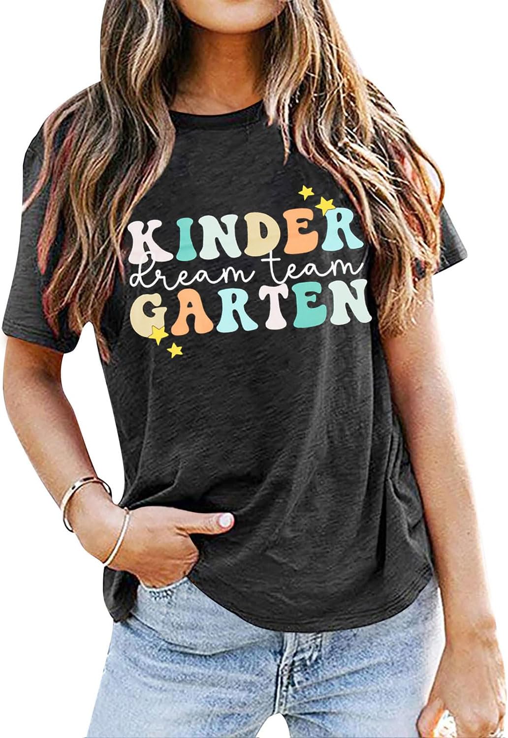 ALLTB Kindergarten Teacher Shirts Women First Day of School Shirt Teacher Life Floral Flower Tee Tops T-Shirt - Grey