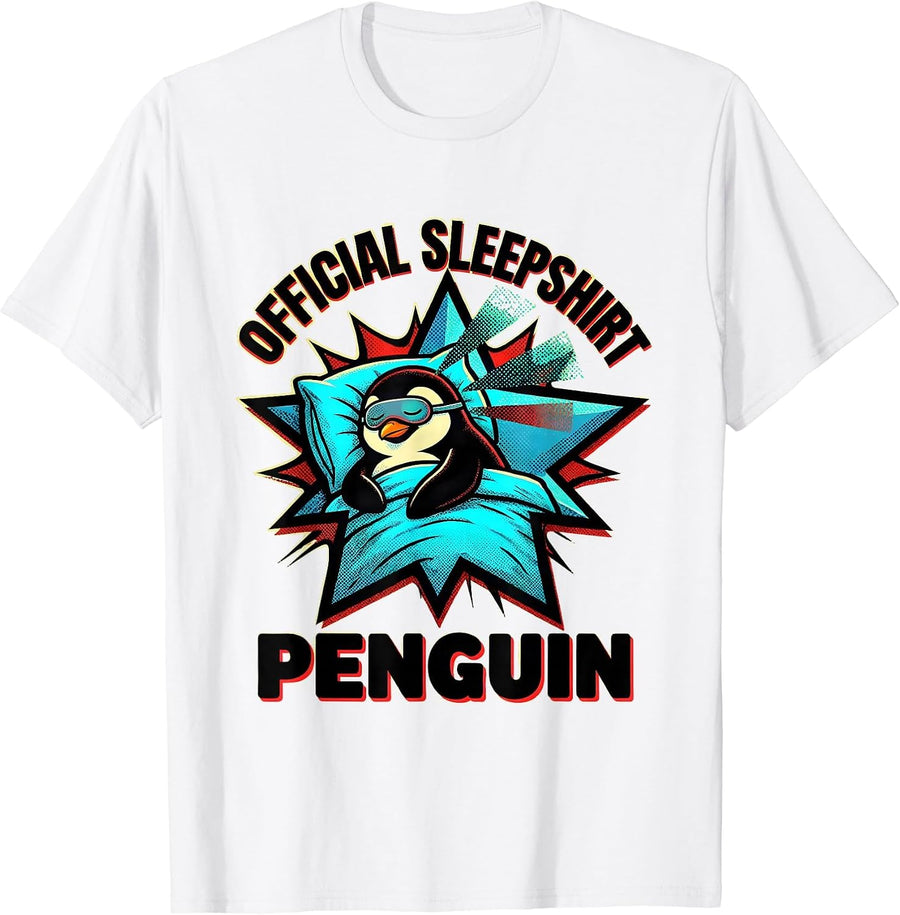 Men's Official Sleepshirt Penguin Pop Art Funny Animal Lover T-Shirt - White