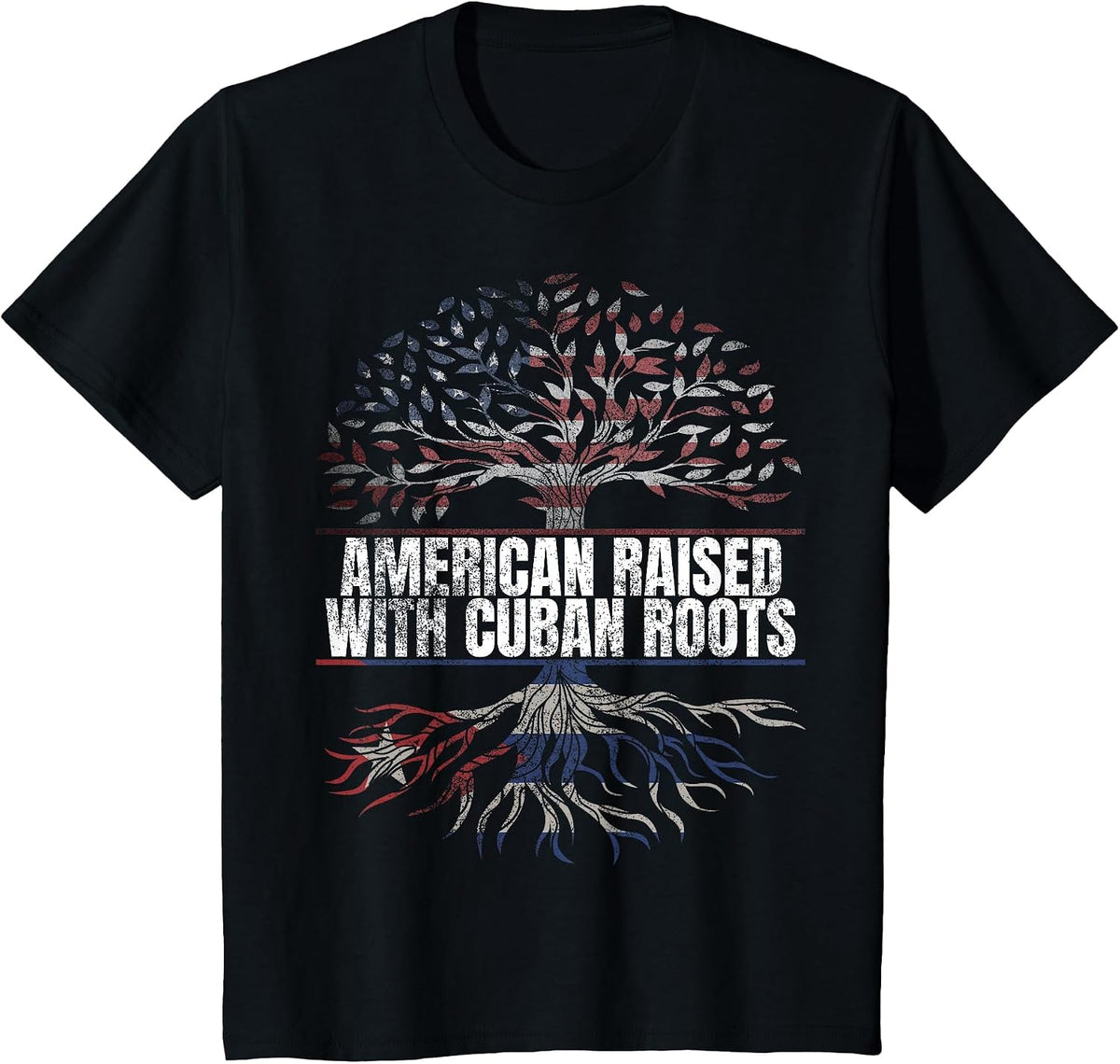 American Raised with Cuban Roots Print Cubano USA Cuba Flag T-Shirt - Black